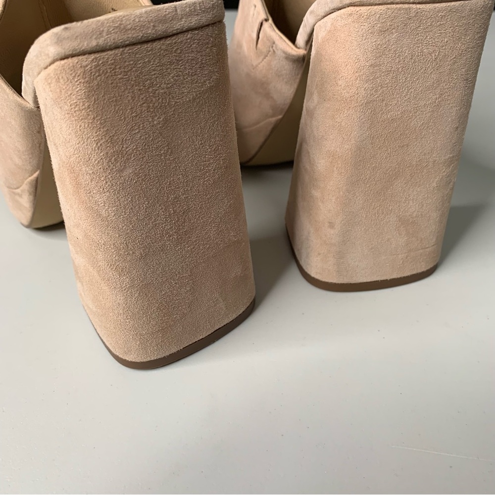 Free People 38 US 8 Margo Suede Mules Sand Square Platform Chunky Open Toe - Picture 7 of 11